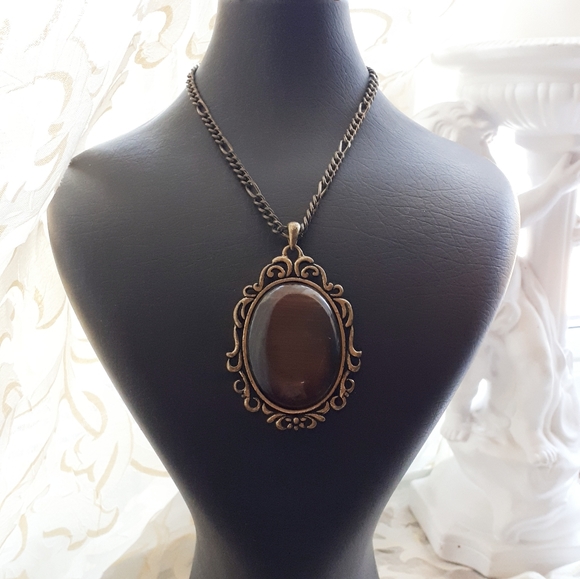 Vintage victorian revival brown moonglow pendant - Picture 2 of 11